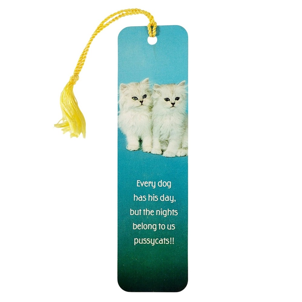 Vintage 80s Pussycats tassel Bookmark- White Kittens- Hallmark Cards- 60HBM 80-4
